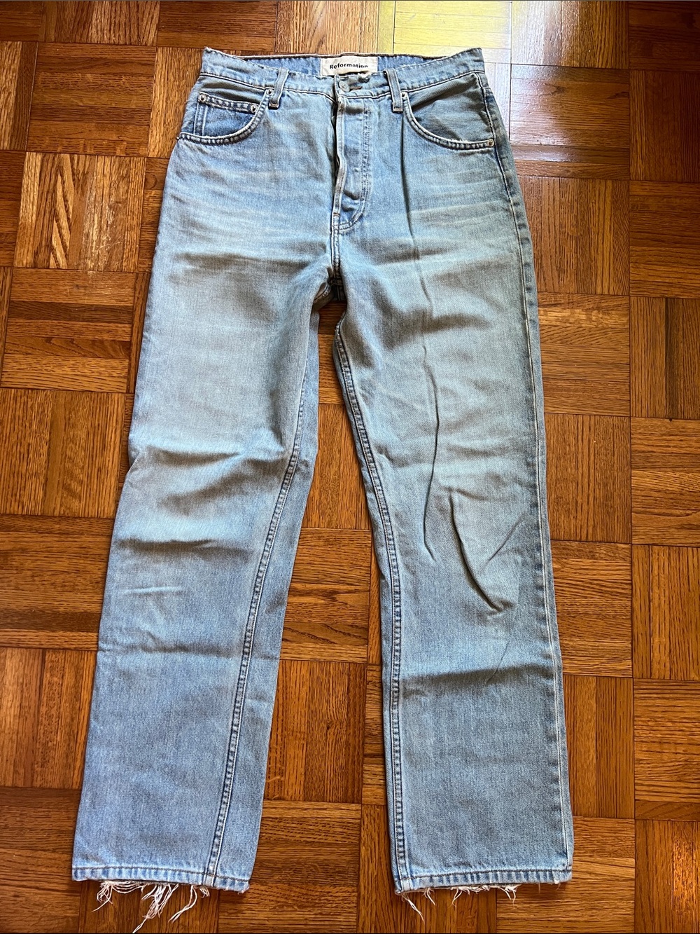 Reformation Cynthia High Relaxed Jeans- color- Aegean Straight Leg Jeans